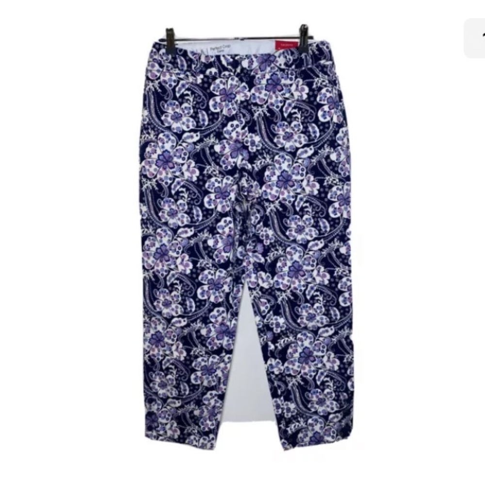 NWT Talbots Women's Blue Paisley Perfect Crop Flat Front Pants